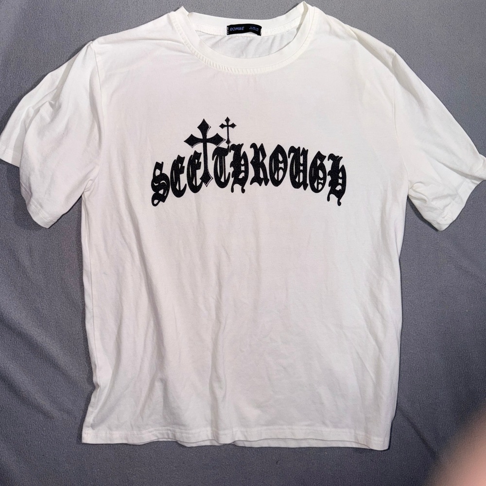 ROMWE Small White See Through Gothic Cross 90s Grunge Alt Streetwear Vampy